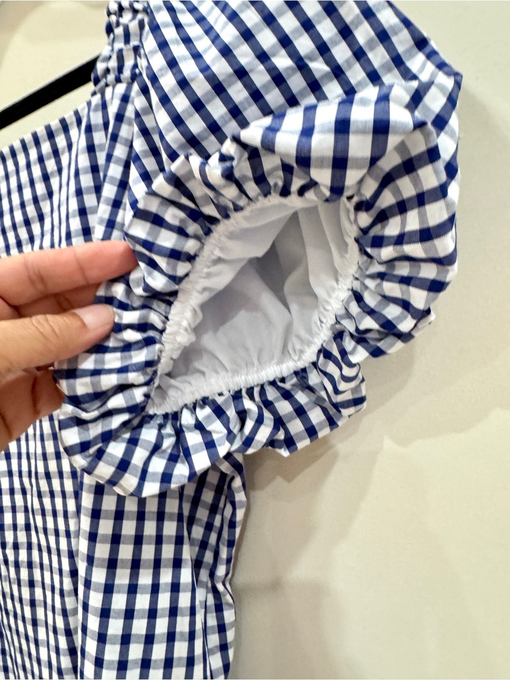CeCe Blue White Gingham Puff Sleeve Cotton Blouse Square Neck Top M - Picture 5 of 7